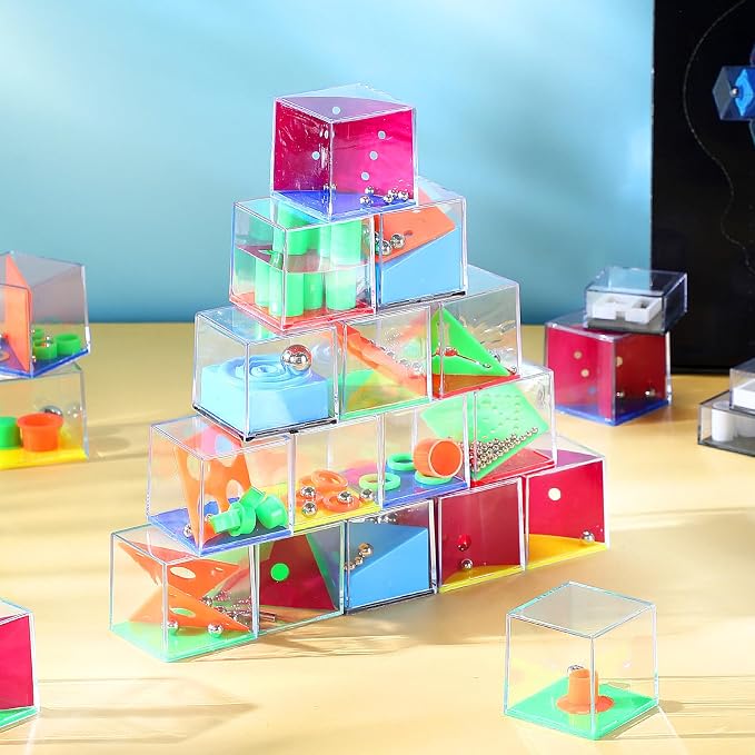 Lenwen 96 Pcs Brain Teaser Puzzle Mini Fidget Puzzle Cubes 3D Ball Maze Cube Cubes Party Favor Games Challenge Decompression(Colorful Colors)