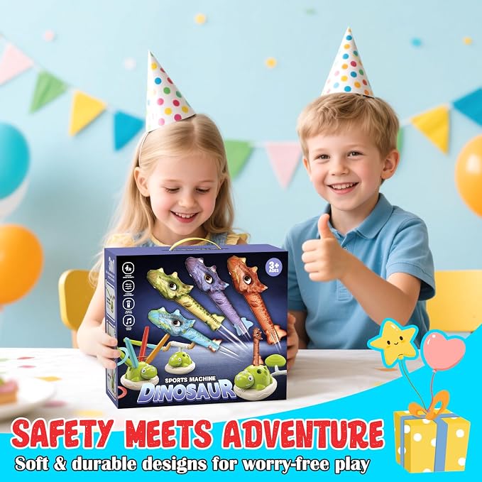 Dinosaur Rocket Launcher for Kids, 3 in 1 Outdoor Toys for Kids Ages 3-8, Stomp Rocket, Musical Jumping Toy & Ring Toss Game , Backyard Toys, Birthday Gift for 3 4 5 6 7 8 Year Old Boys Girls