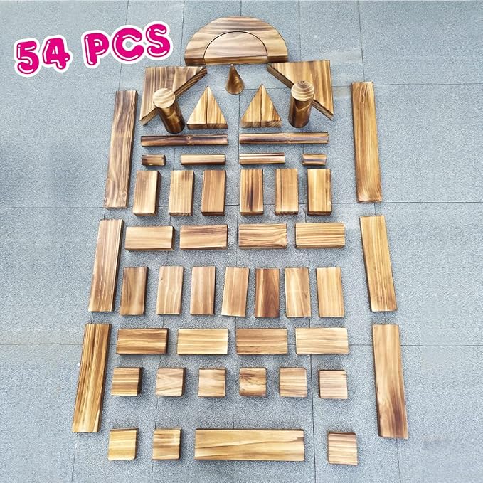 64 pcs Large Outdoor Carbonized Wooden Building Blocks Set for Kids Toddlers 3-12, Giant Carbonized Outside Wooden Blocks Playset for Kindergarten Yard, Jumbo Blocks (jumbo set 2#: 45 lbs (20.7 kg)
