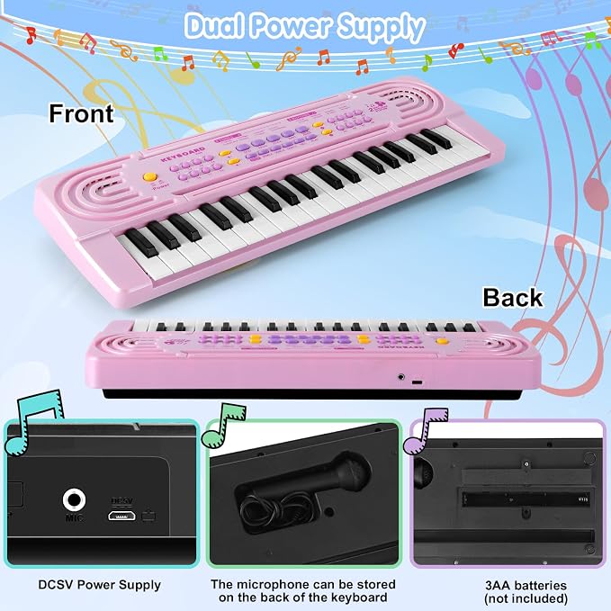 Toddler Kid Toy Piano Keyboard, 37 Keys Pianos Music Toys with Microphone