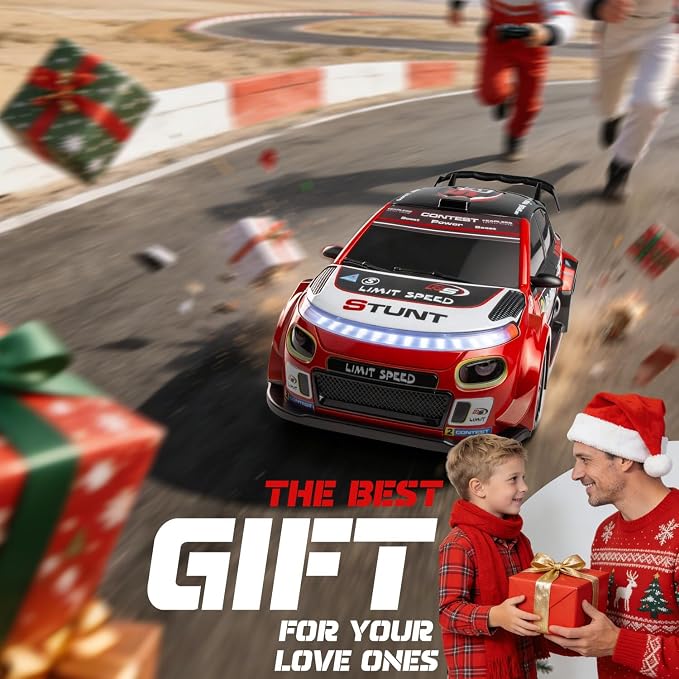 RC Drift Car, 1/24 Remote Control Drift Car for Adults Kids, 20KM/H 4WD Low/High Speed RC Cars with LED Lights, Extra Drifting Tires, Vehicle for Boys Girls Beginners Indoors Outdoors Red