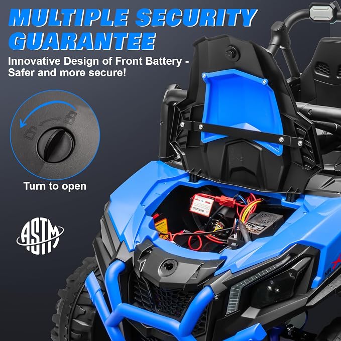 24V 2 Seater Ride on Car for Kids, MOEYURO 800W Powered UTV Toy, 5MPH Large Side by Side Electric Car w/Remote, Bluetooth, LED Light, 3 Speeds, Music, Spring Suspension, Storage for Kids Gift, Blue