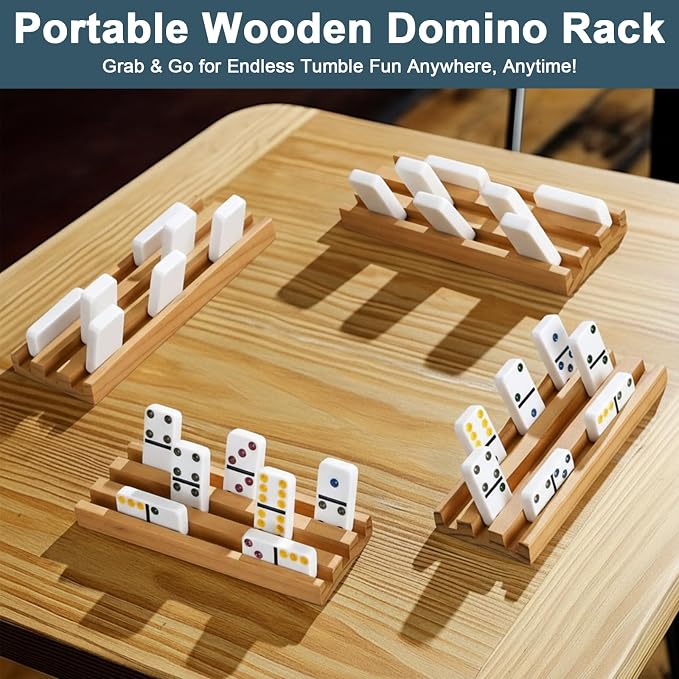 Soulchen 7.1 x 2.8 Inch Wooden Domino Racks Set of 8, Wood Domino Tiles Trays Holders Organizer for Mexican Train Classic Board Accessories, Dominoes Not Included