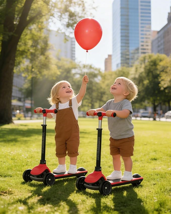 3 Wheel Kick Scooter for Kids, Adjustable Height Foldable Toddler Scooter, Stable Lean-to-Steer Wide Standing Board Scooters