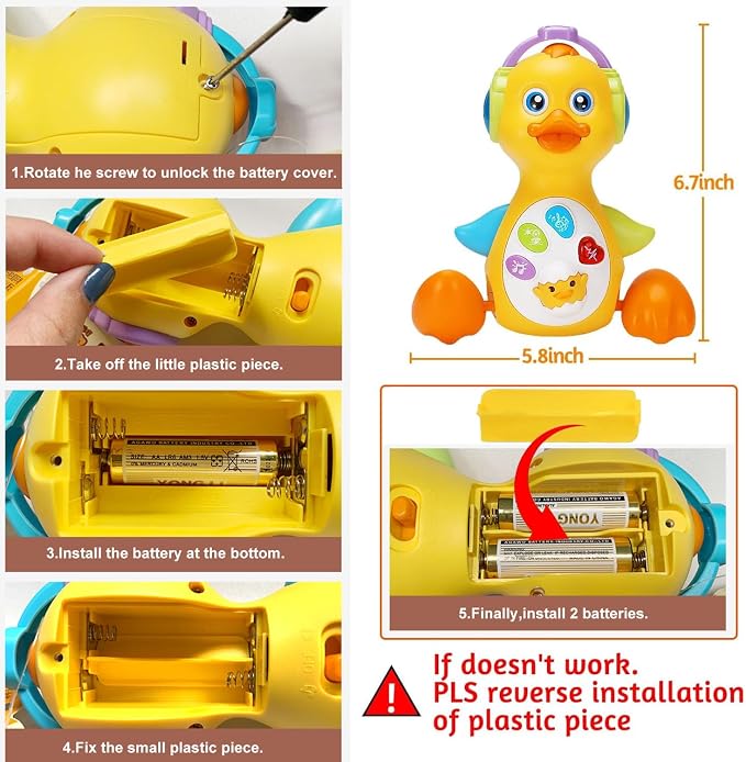 Musical Light Up Duck, Crawling Tummy Time, Educational Learning Dancing Toy for 1 Year Old, 0-3-6-12 Month Baby Infant Gifts