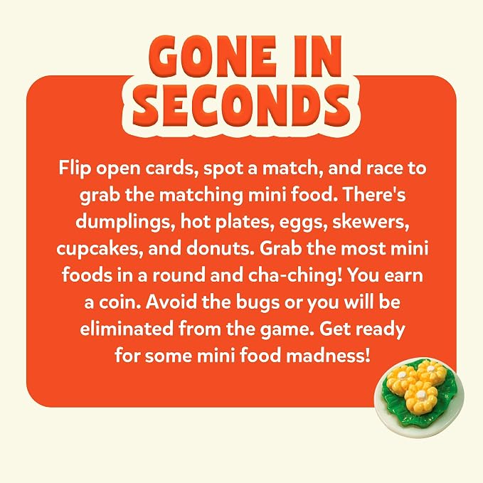 Gone in Seconds - Fast-Paced Mini Food Game for Kids, Teens & Adults, Quick Reflex Family & Party Board Game, Hilarious Food Grab Challenge, Replayable Fun, Gift for Ages 6, 7, 8 & Up, 2–5 Players