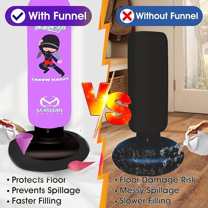 Marwan Sports Ninja Kids Punching Bag — Inflatable Sensory Toy & Birthday Gift for Boys & Girls Ages 4-12, 63" Freestanding 5-in-1 Kit, Indoor Apartment-Quiet Sensory-Friendly Active Play