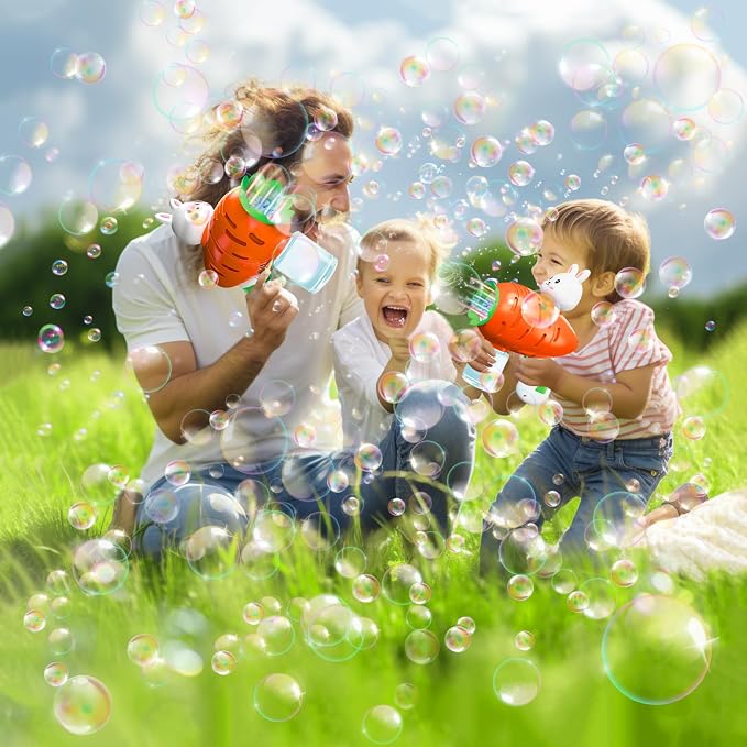 2 Pack Easter Lighted Bunny Bubbles Guns Toys for Kids Toddlers Boys Girls Easter Basket Stuffers, Light Up Bubble Blower Machine with Solution Kids Party Favors Outdoor Game Classroom Prize Gifts