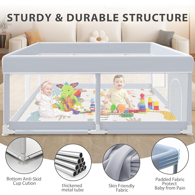 XVISHX Baby Playpen with Mat, 65 x 50 Inch Play Pen Playards, Playpen for Babies and Toddlers, Baby Playard for Indoor & Outdoor Active Center Game Fence, Skin-Friendly Fabric and Soft Breathable Mesh