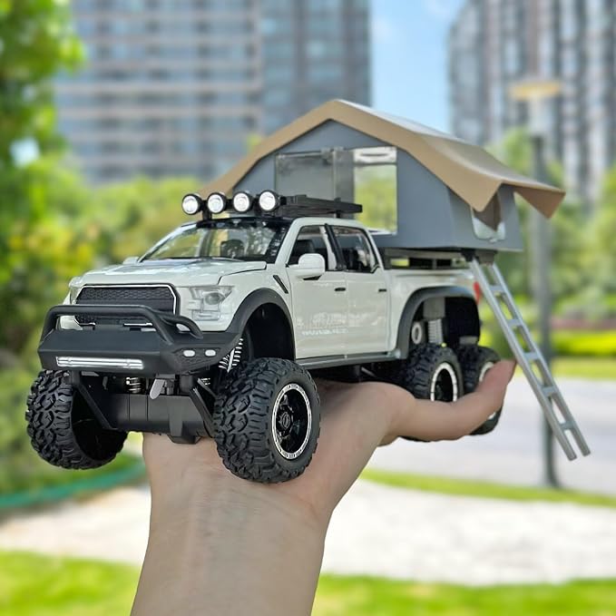 OANMYJJO Toy Trucks for Boys Age 4-7,Trucks for Kids F150 Diecast Truck,Model F150 Pickup Truck with Sightseeing Cabin,Pull Back Cars with Light and Sound,Trucks for Kids Ages 4-8(White)