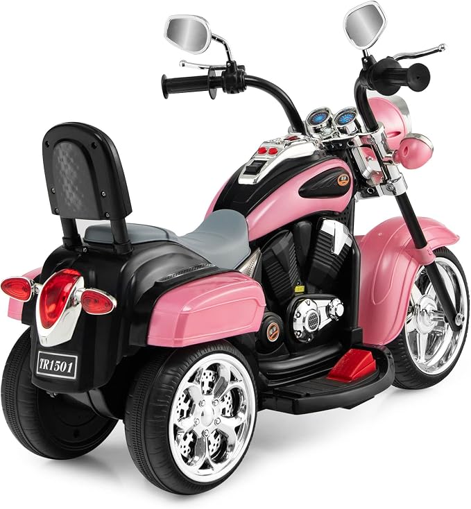 Costzon Kids Motorcycle, 6V Battery Powered Ride on Chopper Motorcycle w/Horn, Headlight, 3-Wheel Stable Ride on Toys, Electric Toddler Motorcycle for Kids, Gift for Boys Girls (Pink)