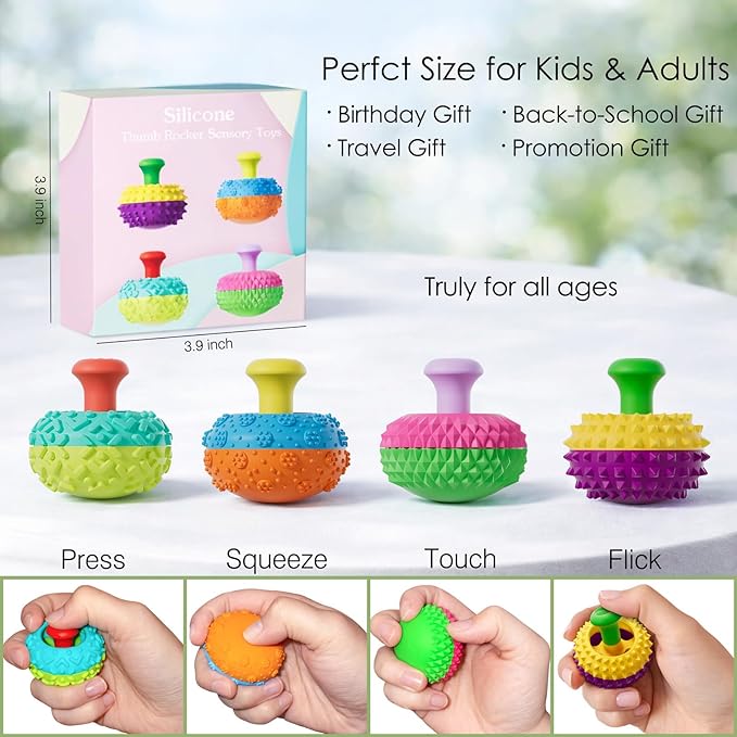 Silicone Thumb Rocker Fidget Toys for Kids Adults ,4PCS Stress Relief Sensory Toys for Autism ADHD Anxiety,Fun Textures Gadgets,Office Desk Toy,Stocking Stuffers for Women Men Teen Gifts