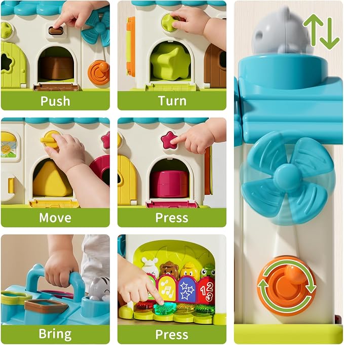 Baby Montessori Toys for 1-2 Year Old Boys Girls, 20-in-1 Musical Educational Activity House with 4 Shape Blocks, Fine Motor Sensory Toy for Toddlers 1-3, First Birthday Gift for 1 Year Old Boy Girl