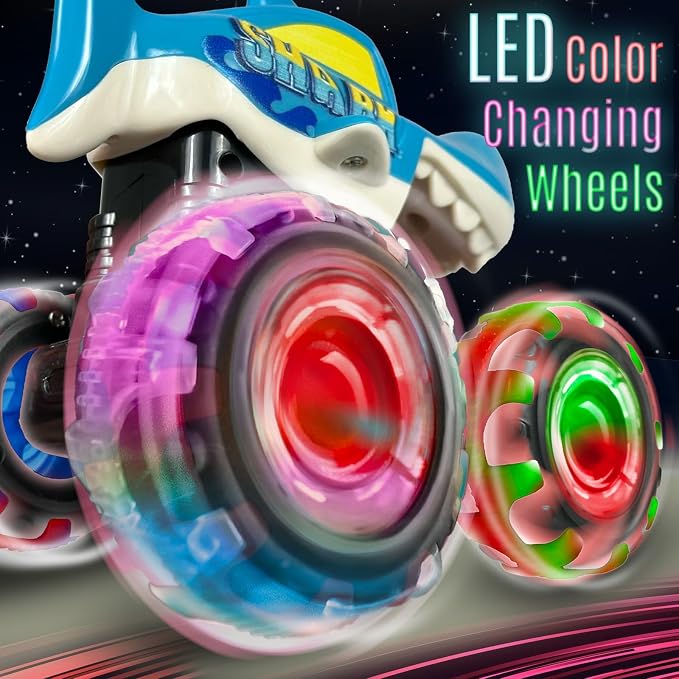 stargo 2 Pack Monster Truck Toy - Motion Activated Pull Back Light-Up Cars for Toddlers - Monster Shark & Bull with Lightning Wheels, Press & Go Cars for Easter Basket Stuffers & Boy Birthday Gifts