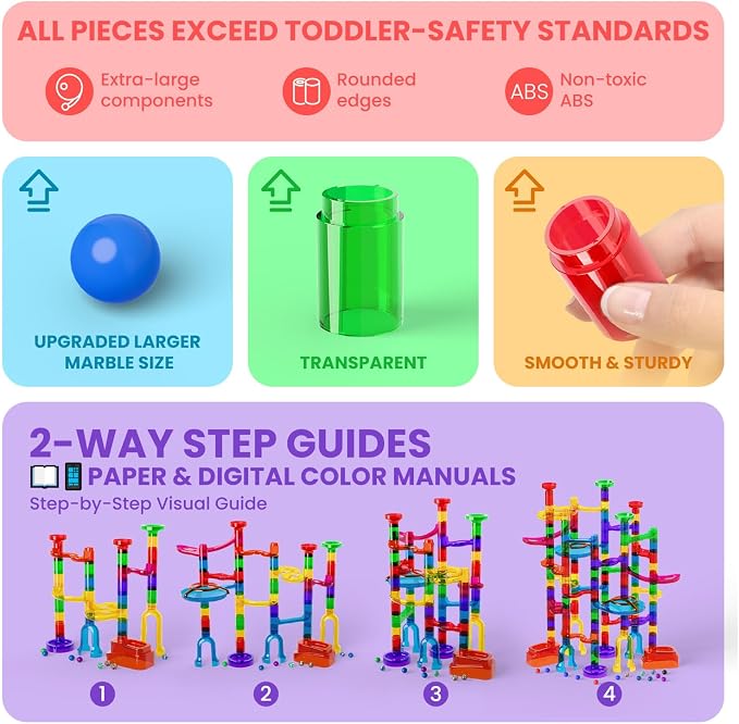 MaxTronic Glowing Marble Run, 150 Pcs Marble Race Building Blocks Construction STEM Learning Toys Perfect Christmas Birthday Gift for Boys and Girls Aged 3-12