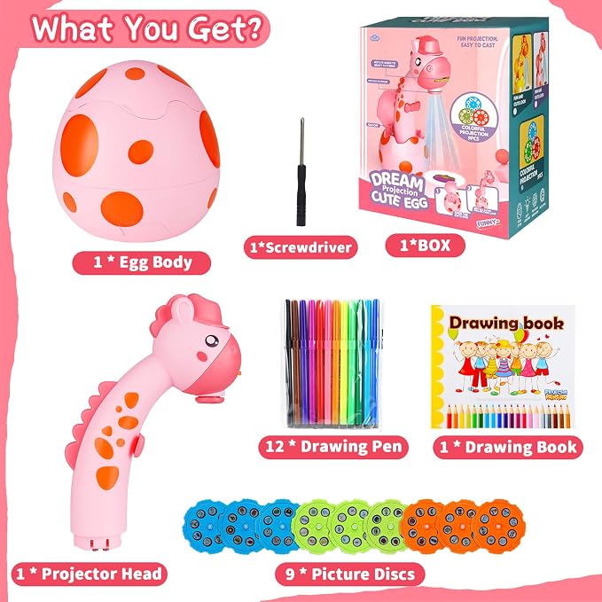 KETIEE Drawing Projector for Kids, Tracing and Drawing Projector Toy with Light & Music, Children Smart Projector Sketcher, Kids Art Projector with 72 Stencils for Boy Girl 3-8 Years Old (Pink)