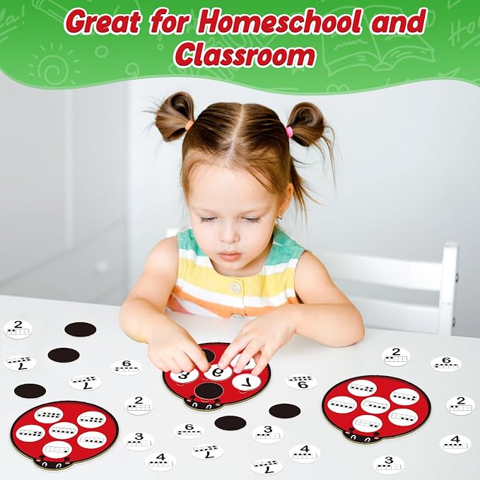 Kasfalci Number Games for Kids Toddlers,Ten Frame Set,Math Games,Math Manipulative,Addition & Subtraction Flash Cards,Ladybug Counting Toys,Matching Board Games,Preschool Classroom Must Haves