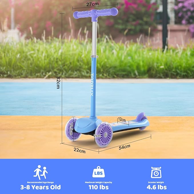 TONBUX Kids Scooter for Ages 3-5, Toddler Scooter with Light-Up Deck and Wheels, Adjustable 4-Level Height 3-Wheel Scooters for Kids, Lean-to-Steer Design