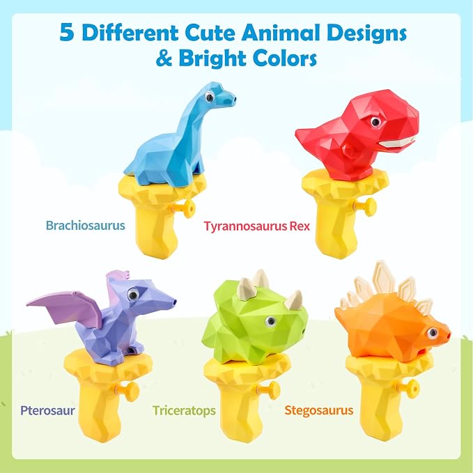 Dinosaur Water Guns for Kids 5PCS Dino Squirt Guns Outdoor Water Pool Toys for Toddlers 2-4 3-5 Summer Beach Bath Toys 1-3 Mini Small Blaster Squirter for Kids Age 2 3 4 5 6 Year Old Boys Girls Gifts
