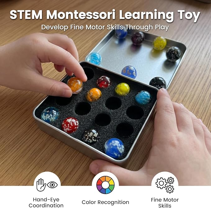 POPLAY 16PCS Glow in The Dark Marbles for Kids, Marble Assorted Colors for Run Game, Gifts for Kids Aged 3+ and Marble Lovers