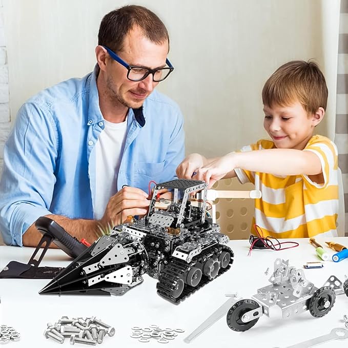Building Sets Stem Assembly Metal 3-D Puzzle Model Car Building Kit Construction Set Toys Electric Remote Control Drilling Machine 1257PCS/Included Motor