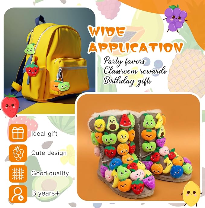 Libima 150 Pcs Mini Stuffed Animals Sea Animal Fruit Plush Keychain Set for Carnival Birthday Classroom Prizes Decoration for Clothes (Fruit)