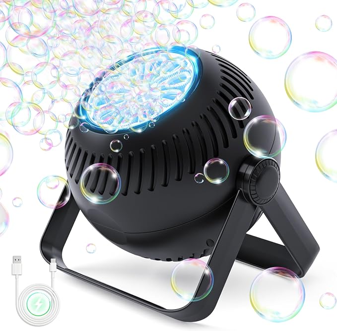 2026 Bubble Machine, 20000+ Bubbles Rechargeable Bubble Maker, Automatic Bubble Blower with Lights & 360° Adjustable Angle, Outdoor Bubble Toys Gifts for Kids, Birthday Parties, Backyard, Wedding