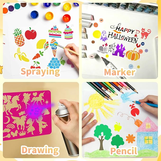 32 PCS Drawing Stencils Set for Kids, Reusable Drawing Painting Stencil Templates for Kids,Animals Unicorn Mermaid Dinosaur Princess Mixed Style Stencil for Art Projects,Classroom Crafts,Wall Decor