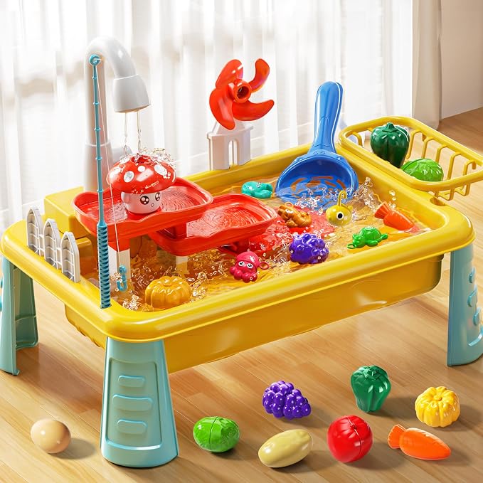 JUKUDAHU Water Table for Toddlers 1-3 - Outdoor Toys with Electrical Water Pump, Kitchen Play Sink with Running Water for Kids Ages 4-8, Fishing Toy, Sensory Activity Pool Toys Gifts for Boys Girls