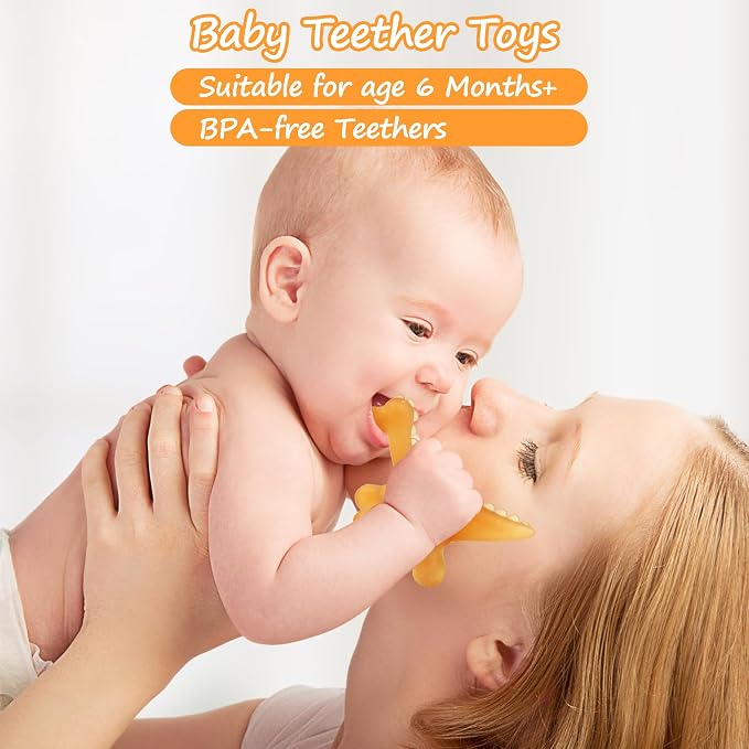Amber Oil Baby Teething Toys for Babies 0-6 Months,Silicone Baby teethers for Babies 3 Months+,Freezer BPA Free Soft and Textured Chew Infant Toys Easter Gifts for Boys and Girls-Dinosaur