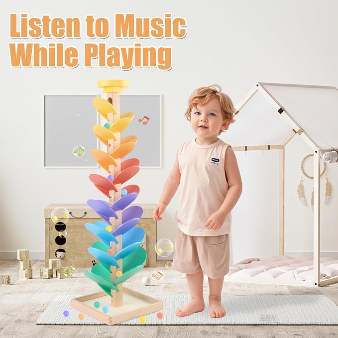 Wooden Marble Run for Kids 4-8 Boys Girls Toys Music Tree Wood Toddlers Marble Ball Run Game Leaves Toys for 3-5 Years Old Learning Montessori Color Sorting Toys Birthday Gift