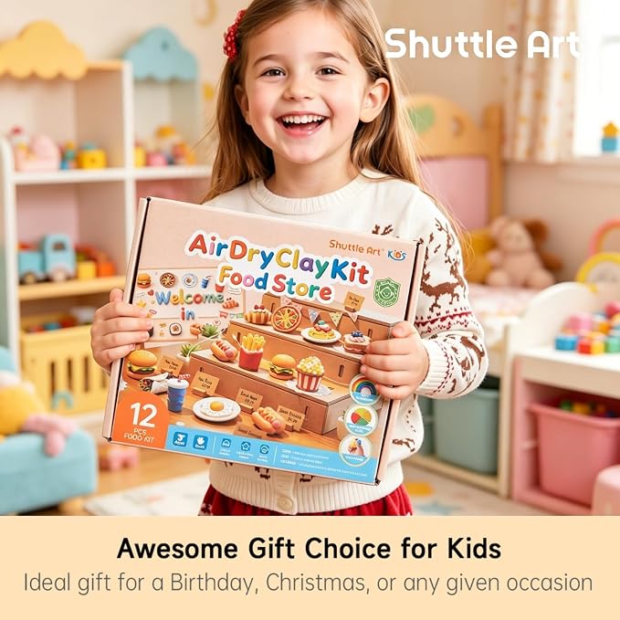Shuttle Art Air Dry Clay for Kids - Food Store, 21 PCS Modeling Clay Kit with Sculpting Tools and Tutorials, Safe & Non-Sticky, Craft Gifts for Boys & Girls