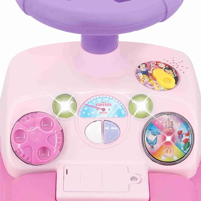 Disney Kiddieland Princess Lights & Sounds Toddler Ride On Foot-to-Floor Push Car with Interactive Dashboard Ages 12-36 Months Easy-Roll Wheels Safe Durable Construction