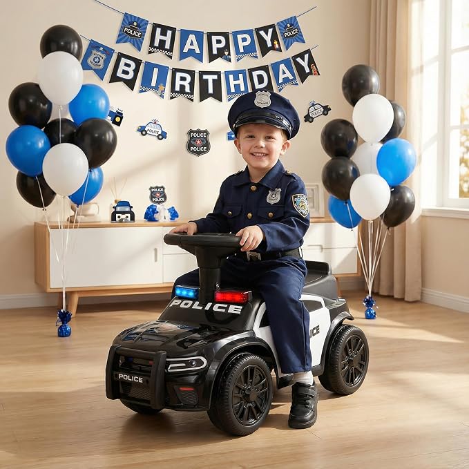 Costzon Police Car Ride On, Toddler Foot-to-Floor Sliding Car with Siren Sounds, Music & Flashing Lights, Under-Seat Storage, Kids Ride On Toys for Boys Girls 18+ Months