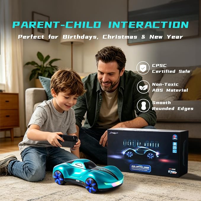 AEROQUEST Gesture Sensing RC Stunt Car with Display Garage | Remote Control Stunt Drift USB-C Charging Light Spray Sound Gesture Sensing Spotrs Birthday Holiday Gifts 2.4GHz 4WD
