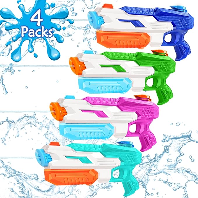 600cc Water Gun for Kids Adults:4 Pack Squirt Blasters Super Water Gun Soaker with Long Range High Capacity for Boys Girls Summer Swimming Pool Beach Outdoor Water Fighting Play Toys Party Favors