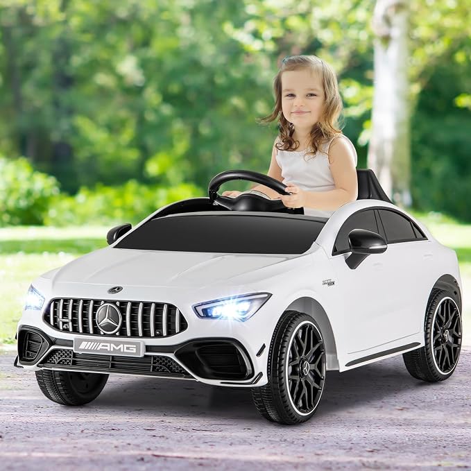 Costzon Ride on Car, 12V Licensed Mercedes-Benz Kids’ Electric Vehicles with Parent Remote, Rocking Function, Music & Horn, LED Headlights & Soft Start, Battery Powered Kids Car Toy for Ages 3+(White)
