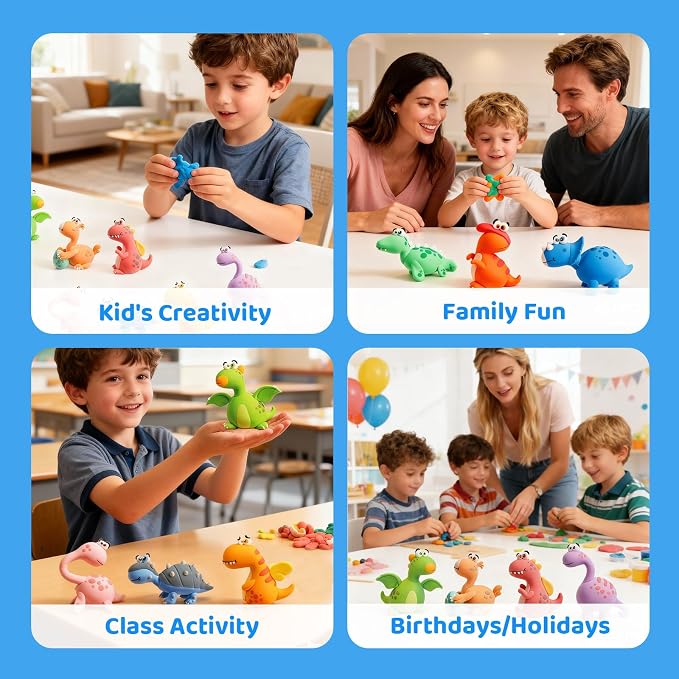 Both idea Air Dry Clay Kit, Dino Theme | 12 Packs, Non-Toxic Kids Gift | School & Party: Perfect for classroom art activities, birthday party favors, creative family DIY, and holiday celebrations.