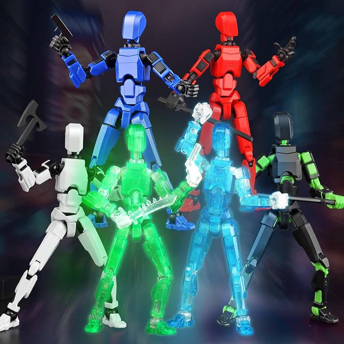 Luminous 13 Action Figure Set, 6PCS Robot Action Figure Titan 13 3D Printed Toys Articulated, for Modeling Enthusiasts Etc Birthday Gifts for Kids 3-8 Years Old, Grow in Dark (Assembly Required)