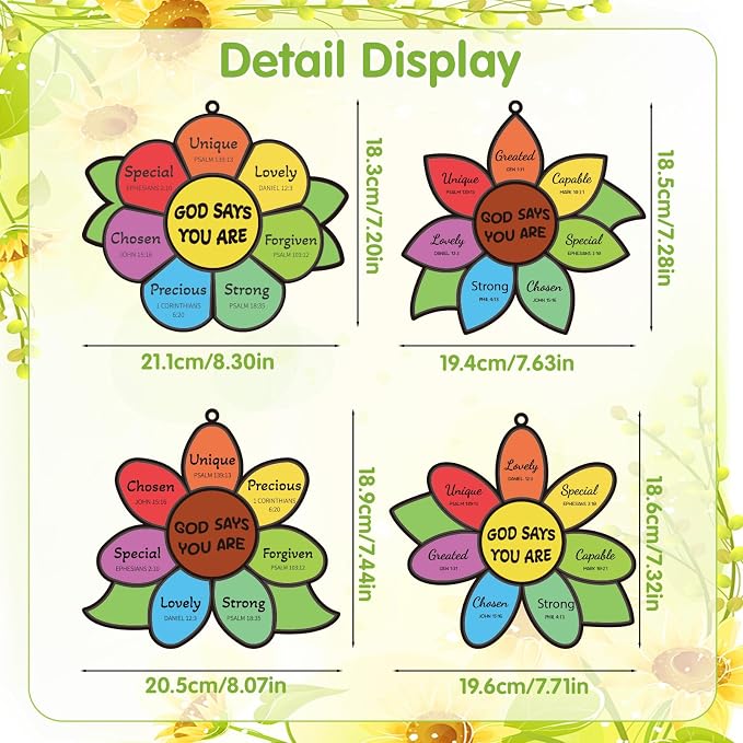 Fennoral 24 Pack Religious Sunflower Crafts for Kids Make Your Own God Says You are Sunflower Suncatchers DIY Christian Bible Verse Ornaments for Sunday School Classroom Activities Church Party Decor