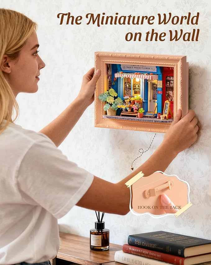 ROBOTIME Daily Fresh Flower 3D Puzzle DIY Miniature House Kit: Build Your Own Floral Photo Frame for Adults, Charming Wooden Dollhouse Model for Home Decor & Handmade Gifts