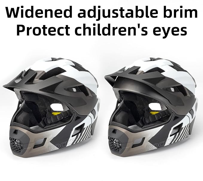 ROCKBROS Kids Full Face Helmet Kids Bike Helmets Lightweight Toddler Mountain Bike Helmet Detachable for MTB BMX Skating Cycling Scooter Safety Bicycle Helmets for Youth Child Boys Girls Ages 3-16