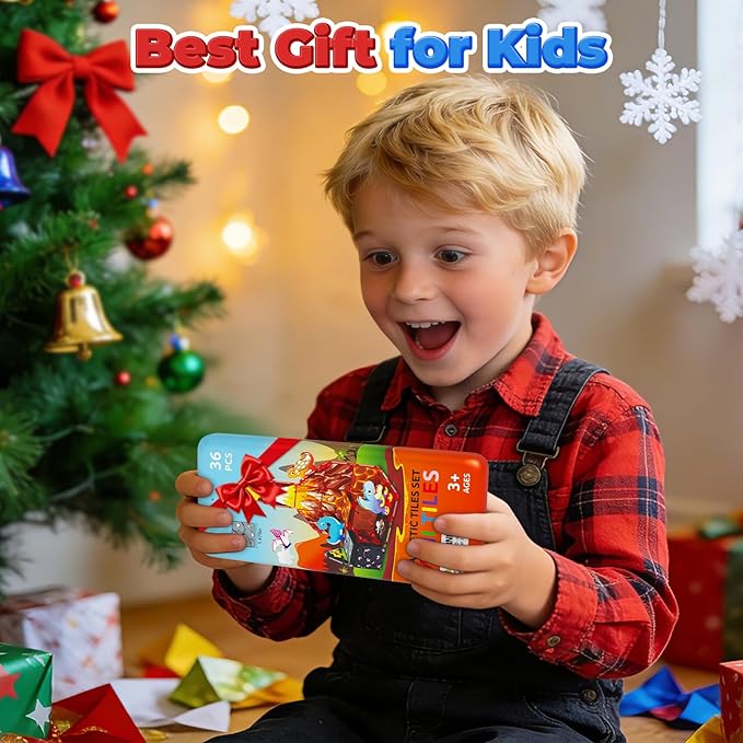 36PCS Mini Magnetic Tiles Dinosaur Kids Toys with Case - Toddler Travel Essentials Outdoor Set, Magnetic Blocks Montessori Preschool Sensory Building Toys for 3 4 5 Year Old Boys