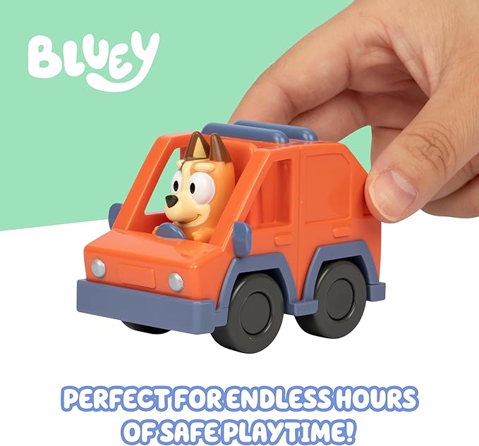 Bluey Mini Racers Vehicles Set of 4, Garbage Truck, Convertible, Family Car, and Firetruck, Small Toy Cars, Toddler Toys for Ages 3+