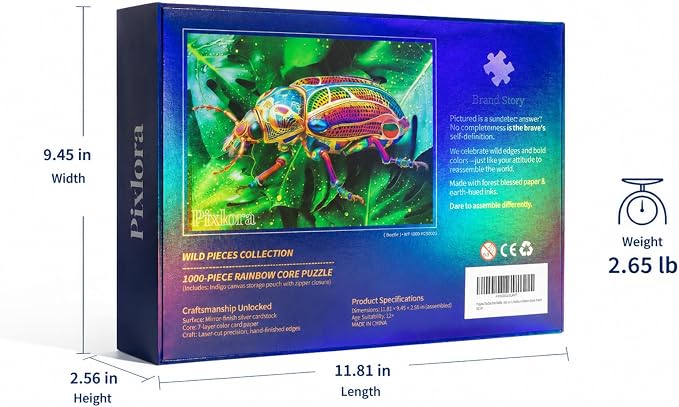 Unique Jigsaw Puzzles 1000 Pieces for Adults, Laser Rainbow Reflection Unique Puzzles, Cool Puzzles for Adult in Game Night, Beetle Theme, Unique Gifts for Puzzle Lovers