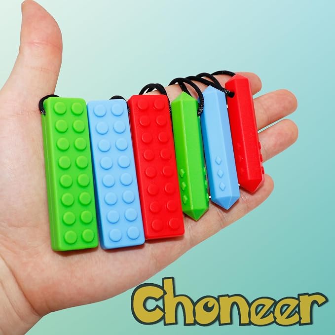 Chew Necklaces for Sensory Kids, 6 Pack Chewy Necklaces for Autism and ADHD, Silicone Pendants Chewies for Baby Teething, Chewing Necklaces for Toddler Boys and Girls