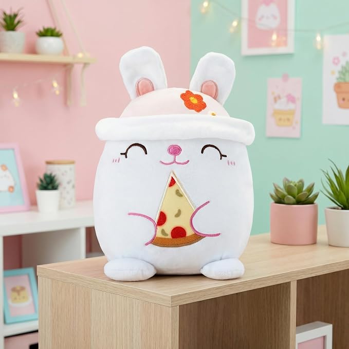 AIXINI Animal Plush Toys Set - Panda, Brown Bear, Bunny, Corgi, Pink Cat with Cute Hats, Soft Stuffed Animals for Kids, Christmas Birthday Gifts (Rabbit, Medium Size)