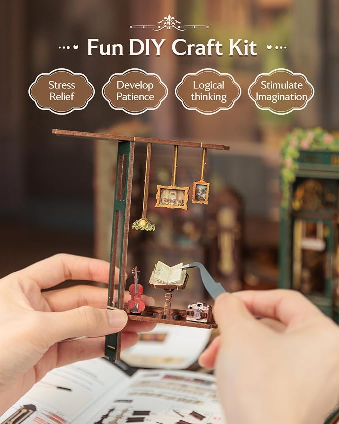CUTEBEE Book Nook Kit, DIY Miniature House Kits for Adult and Teens, Bookend Diorama with LED, 3D Wooden Puzzle, Mini Booknook Bookshelf Insert Decor, Crafts Hobbies Gifts for Adults(Owl Bookstore