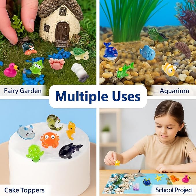 50pcs Mini Ocean Resin Animals, Miniature Figurines for Desk Pets, Resin Charms, Animal Figurines, Cute Mini Animals for Decoration and Hiding