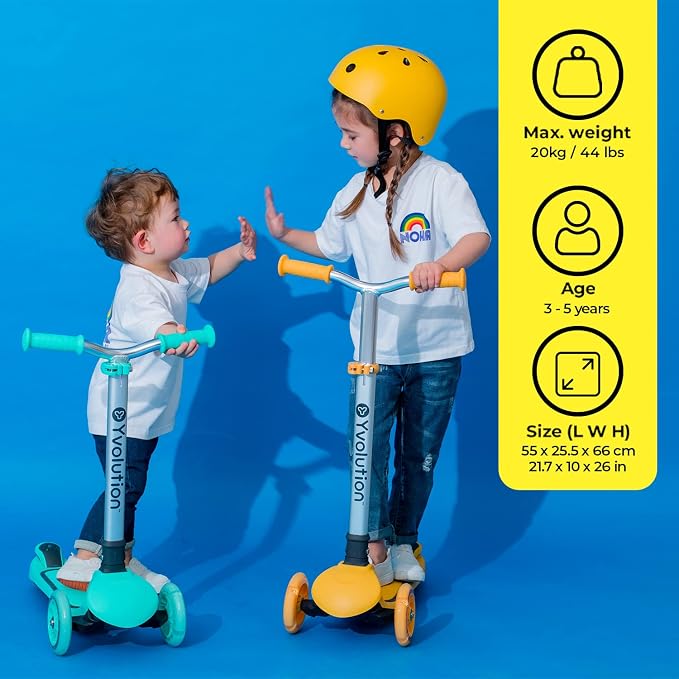 Yvolution Y Glider Air Scooter for Kids, 3 Wheel Scooter for Toddlers 4 Adjustable Height Glider with Kick Scooters, Lean to Steer with LED Flashing Light for Children Ages 3+ Years Old